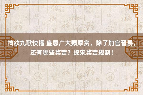 情欲九歌快播 皇恩广大赐厚赏，除了加官晋爵，还有哪些奖赏？探宋奖赏规制！