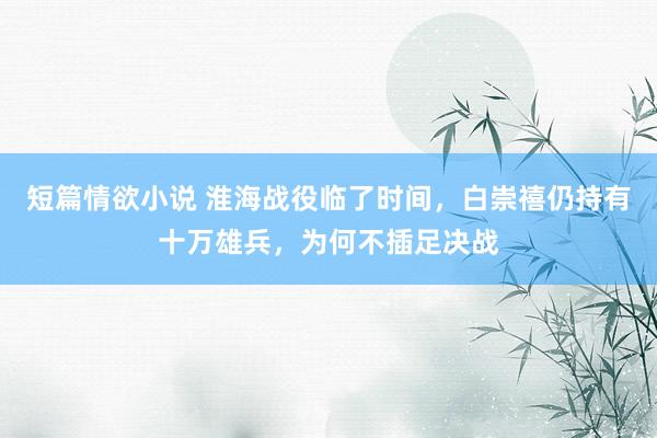 短篇情欲小说 淮海战役临了时间，白崇禧仍持有十万雄兵，为何不插足决战