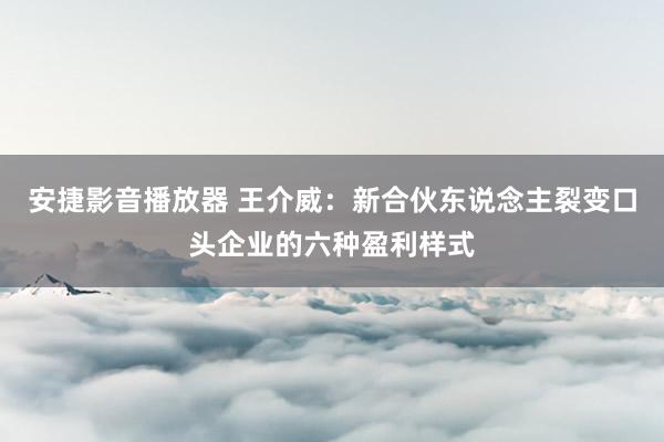 安捷影音播放器 王介威:新合伙东说念主裂变口头企业的六种盈利样式