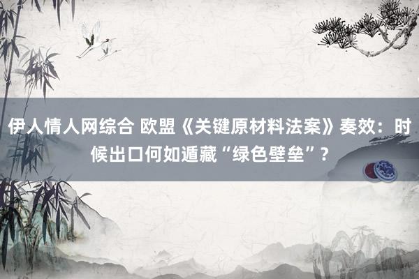 伊人情人网综合 欧盟《关键原材料法案》奏效:时候出口何如遁藏“绿色壁垒”?